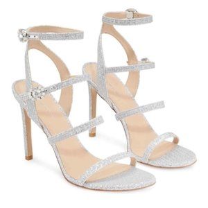 NEW Stuart Weitzman Dazzle Gladiator 100 Sandal In Silver Strappy Stileto Size 8